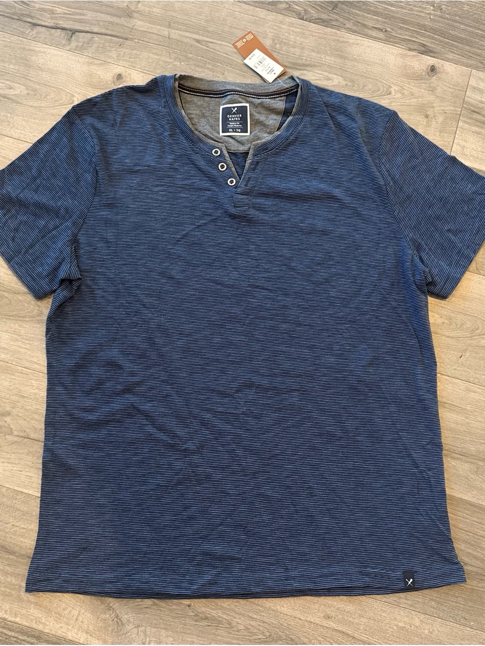 Denver Hayes Navy Micro-Striped Henley Short Sleeve Tee